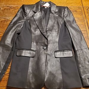 Alice+olivia black leather one button jacket sz la